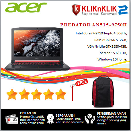 Jual Laptop Acer Predator Nitro 5 An515 9750h 8gb 512gb Gtx1650 Win10 Black Kab Tangerang Kliknklik Karawaci2 Tokopedia
