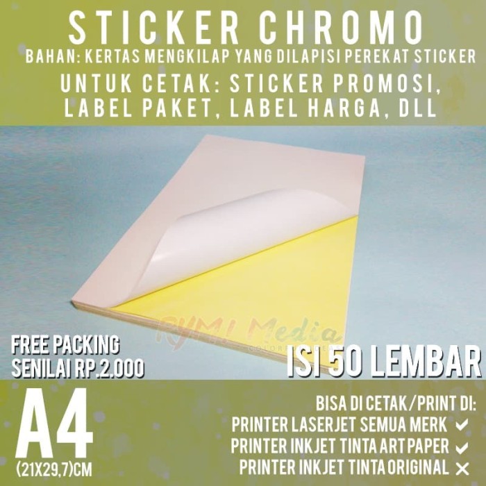 Jual Kertas  Sticker Chromo A4 isi 50 Lembar Stiker  