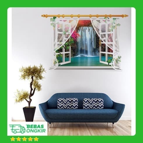 Jual WALLSTICKER SK 9020E 3D  JENDELA  AIR TERJUN UK 90X60 