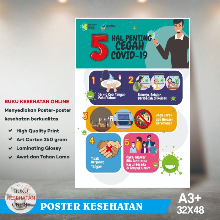 Jual Poster  Kesehatan 5 HAL PENTING CEGAH COVID 19  