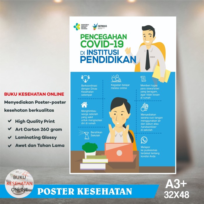 Jual Poster  Kesehatan PENCEGAHAN COVID 19  DI INSTITUSI 