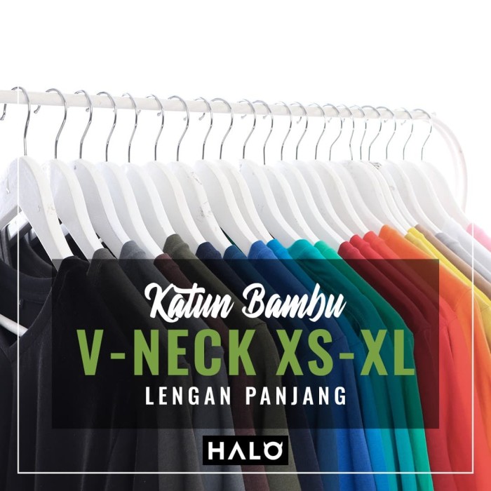  Jual  Kaos  Polos  Katun  Bambu  V Neck Lengan Panjang Kab 