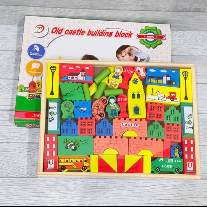 Foto Produk Mainan anak wooden Puzzle block bangunan kastil/Old Castle bolck dari AUTO KID II