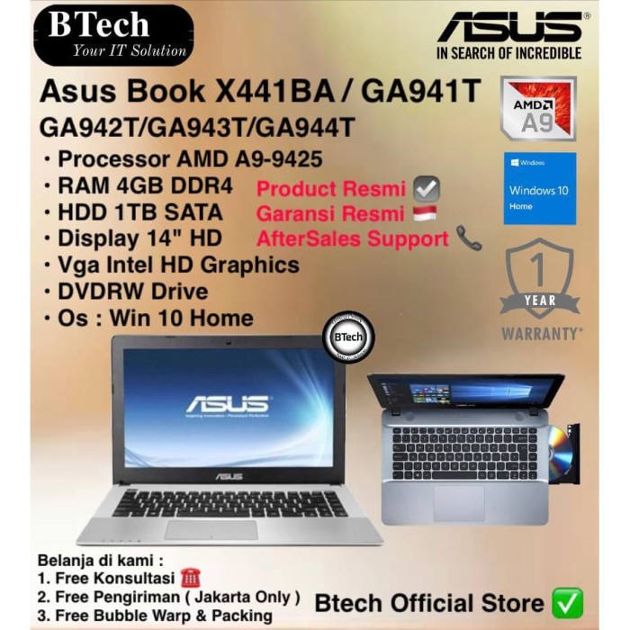 Jual ASUS Vivobook X441BA AMD A9-9425/4GB/1TB/VGA INTEL ...