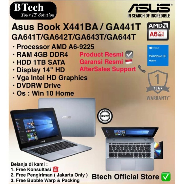 Jual ASUS Vivobook X441BA AMD A6-9225/4GB/1TB/WIN10HOME ...