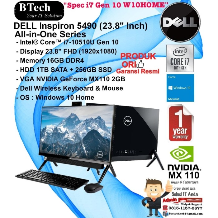 Jual DELL Inspiron AIO 5490 Core i7-10510U 16GB 1TB 256GB 