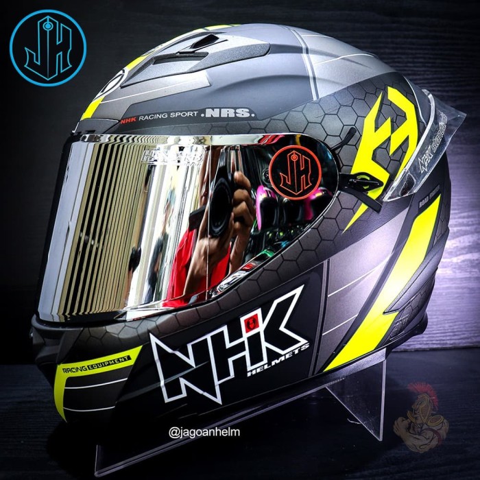 Jual NHK  HELM  RX9  NAVY IRIDIUM CUSTOM YELLOW DOFF 