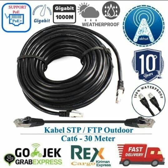 Jual Kabel Lan Cat  6 STP Outdoor  35 Meter Terpasang Rj 