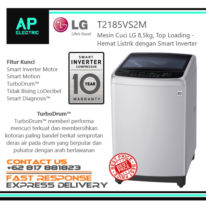 Jual LG  T2185VS2M Mesin  Cuci  Top Loading 8 5 Kg Inverter  