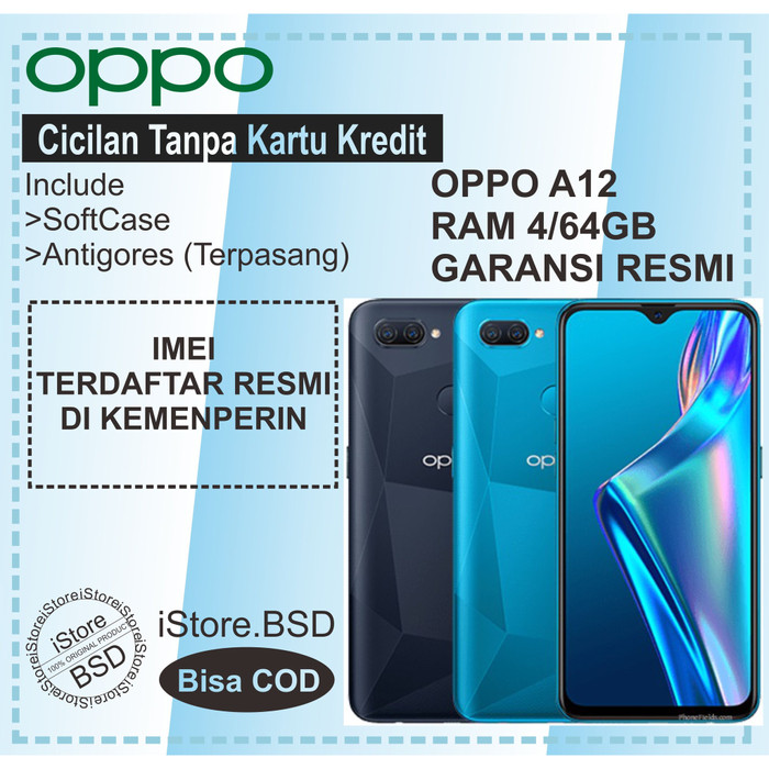 Jual OPPO A12 - RAM 4/64GB - GARANSI RESMI OPPO 1 TAHUN - Hitam - Kab