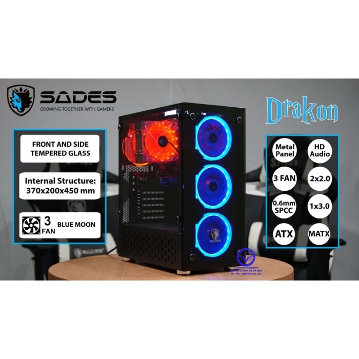 Jual CASING PC GAMING SADES DRAKON 3 FAN RGB CASE07 