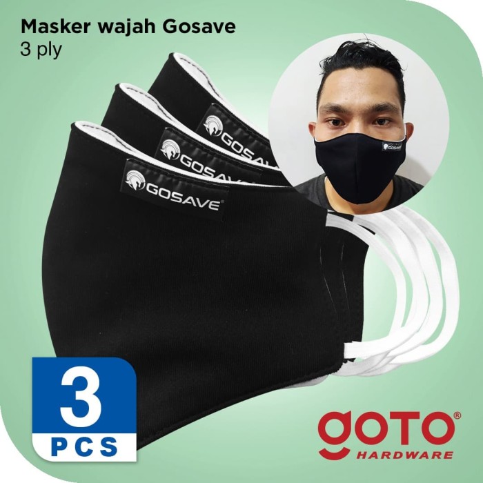 Jual Gosave 3 pcs Masker  Kain  Non Medis 3 Ply Lapis Bisa 