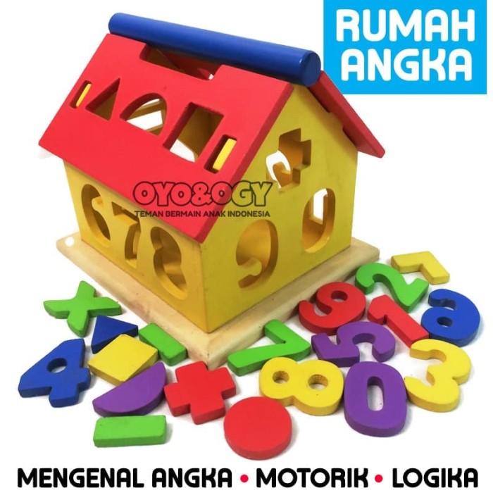 Jual Mainan Edukasi Anak Rumah Angka  Kayu Geometri Bentuk  