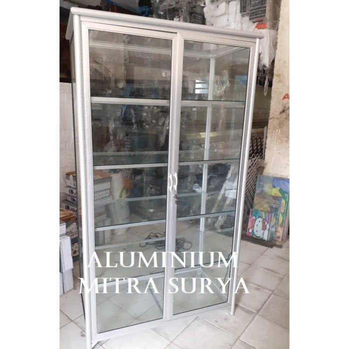 Jual Rak Kaca Lemari Kaca Aluminium Display KUAT TEBAL 