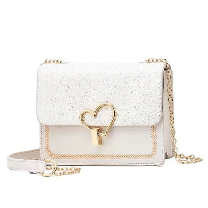Foto Produk Tas Wanita - Tas Selempang Kecil Import - tali rantai emas (SH-30) - Putih dari Baby33Shop