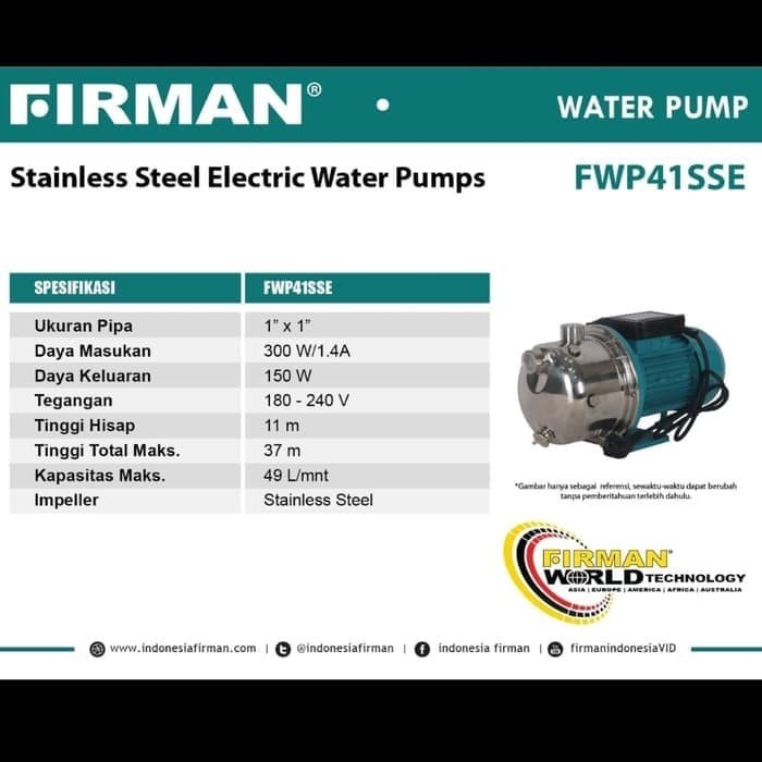 Jual pompa air semi jet stainless steel firman fwp 41 sse ...