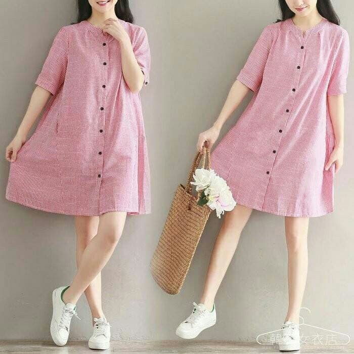 pink and blue midi dress