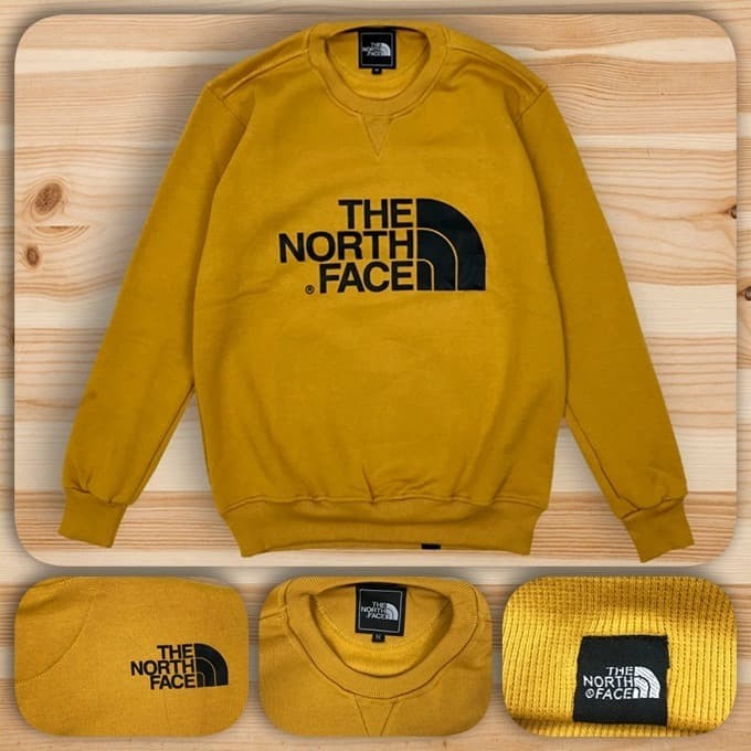 yellow north face sweatshirt