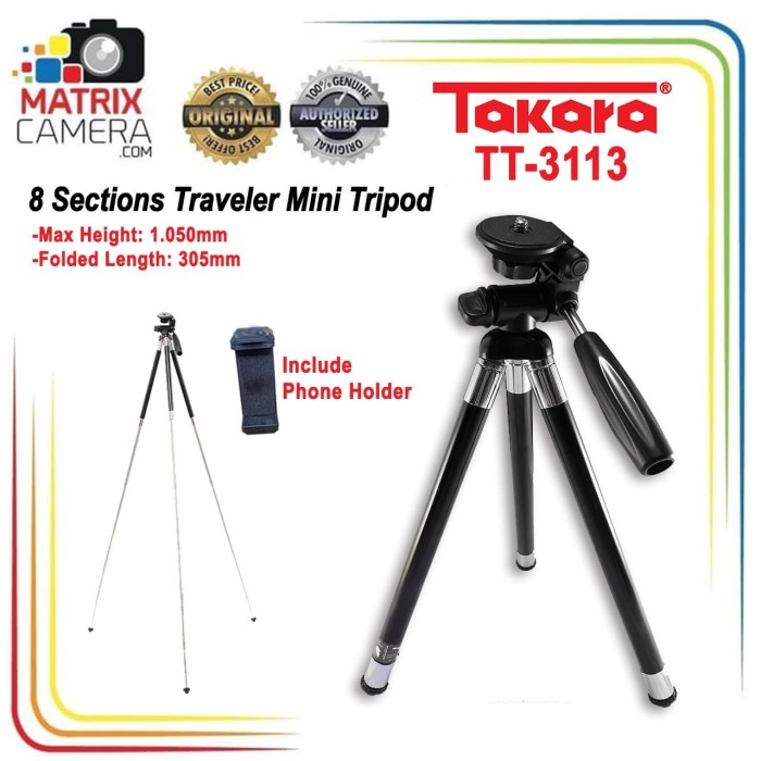 Jual Takara TT-3113 8 Section Traveler Tripod for Smartphone & Camera