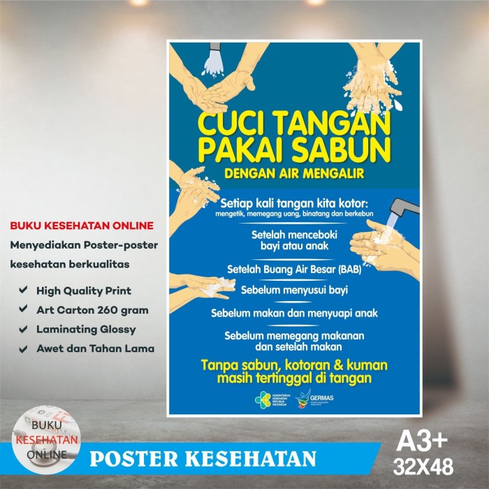 Jual Poster Kesehatan Cuci Tangan Pakai Sabun Dengan Air Mengalir Glossy Kota Bogor Buku Kesehatan Online Tokopedia