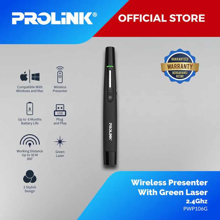 Jual Wireless Presenter PROLINK PWP106G with Green Laser
