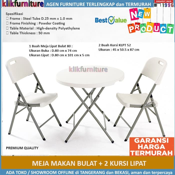 Jual PROMO Set Meja Makan Lipat  Bulat  2 Kursi  MLB 80 KLPT 