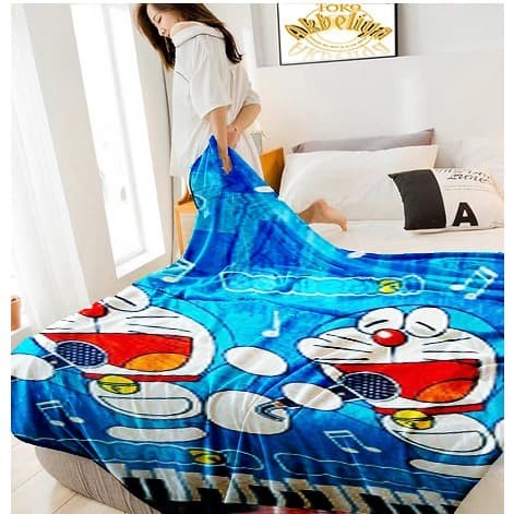 Selimut Karakter Doraemon 1 Uk 150x200 Cm Bulu Lembut Kualitas Import Sedia Selimut Bulu Halus Tebal