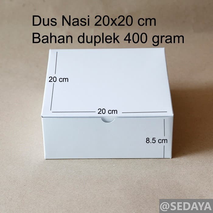 Jual Dus Kotak  Box nasi  polos 20x20 cm tebal  duplek 400 