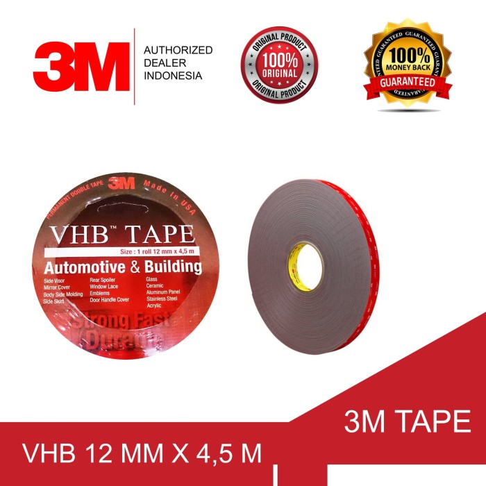 Jual 3M VHB Double Tape Automotive 4900 size 12mm x 4,5m Double Tape