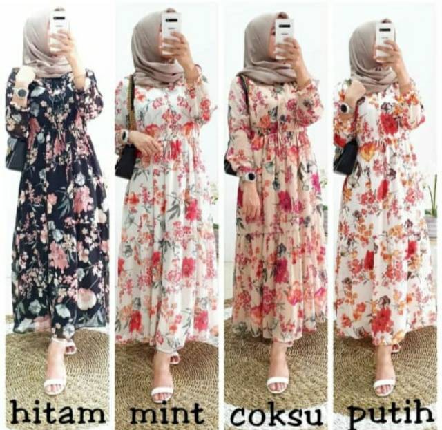 Model Gamis Sifon Motif Bunga