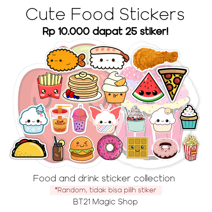 Jual Cute Food Sticker  Stiker  makanan lucu  stiker  HP 