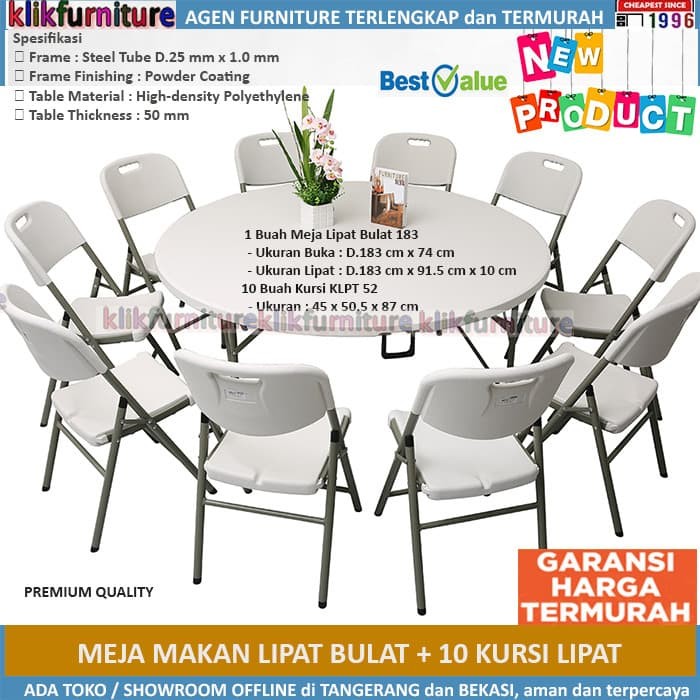 Jual PROMO Set Meja Makan Lipat  Bulat 10 Kursi  MLB 183 