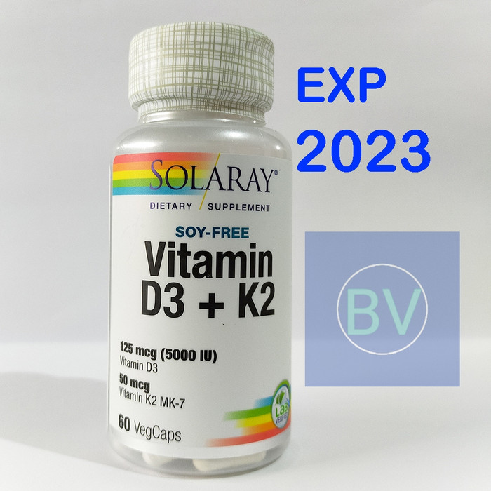 Jual Solaray Vitamin D3 + K2 , Vitamin D3 5000 IU + K2 isi 60 VegCaps ...