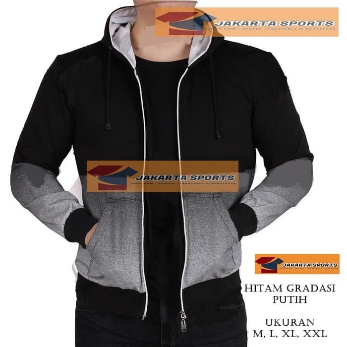 Jual JAKET GRADASI HITAM  PUTIH  KOMBINASI HOODIE  PRIA 