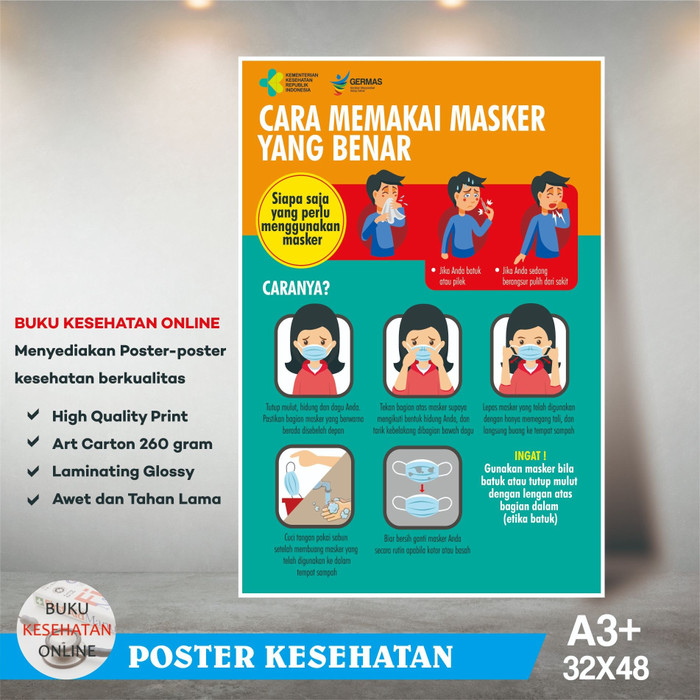 Jual Poster Kesehatan Cara Memakai Masker Yang Benar Laminating Glossy Kota Bogor Buku Kesehatan Online Tokopedia