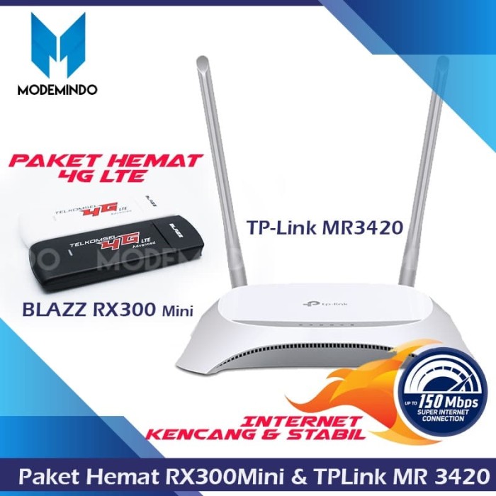 Paket Router Tplink Mr3420 Modem Blazz Rx300 Mini 4g Lte All Gsm Sedia Router Wifi