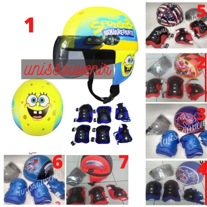 Jual helm  sepatu roda anak  spiderman  bahan kulit lengkap 