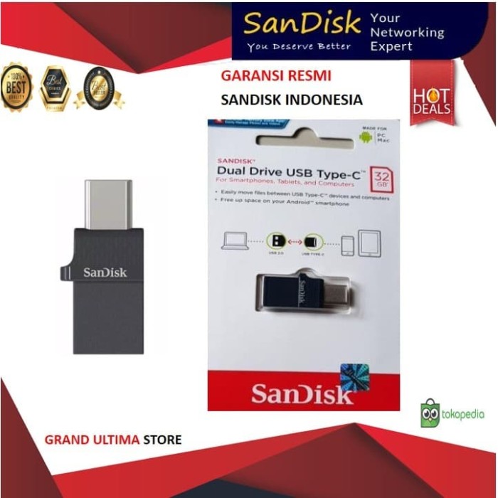 Jual Flashdisk Sandisk 16 GB/ 32 GB/ 64 GB Dual Drive USB