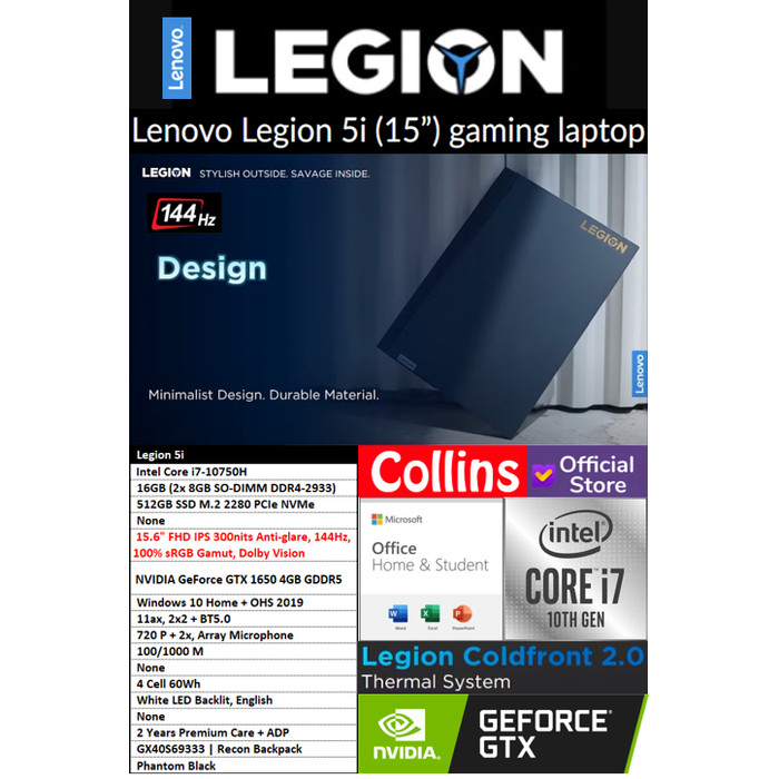 Promo LENO   VO LEGION 5i - i7-10750H 16GB 512GB GTX1650 4GB