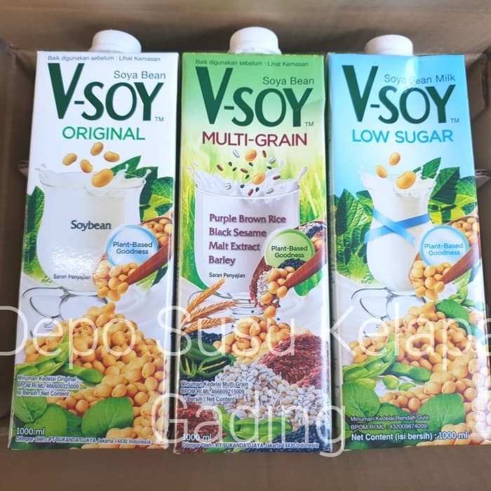 Jual Vsoy Susu Kedelai Original / Multi Grain | V-soy Soya Milk 1 Liter UHT - Multi Grain ...