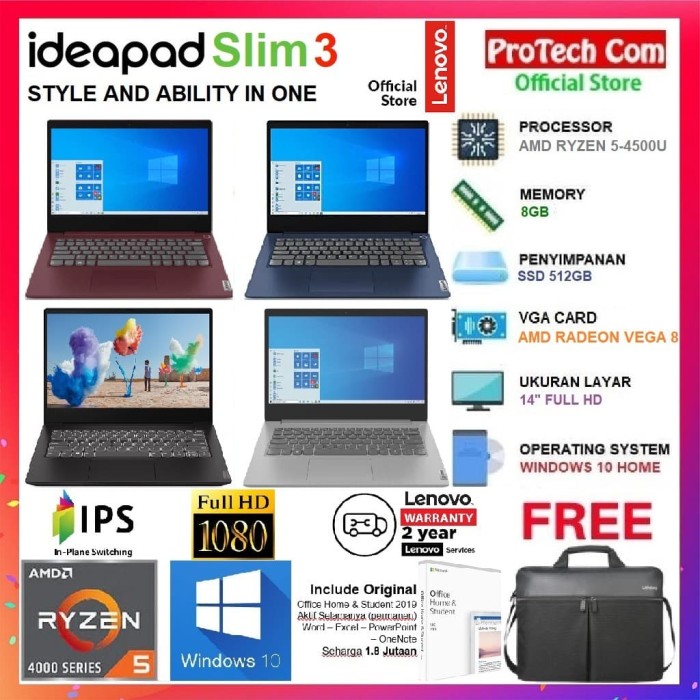 Jual LAPTOP LENOVO IDEAPAD SLIM 3 - AMD RYZEN 5-4500U 8GB