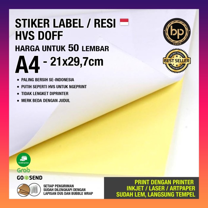 Jual Kertas Stiker Sticker HVS A4 Doft Doff Putih Polos 