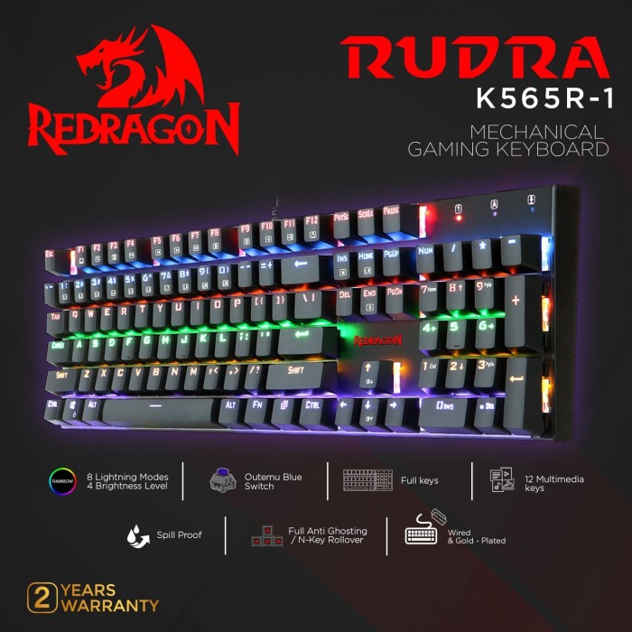 Promo Redragon Mechanical Gaming Keyboard Rainbow RUDRA ...