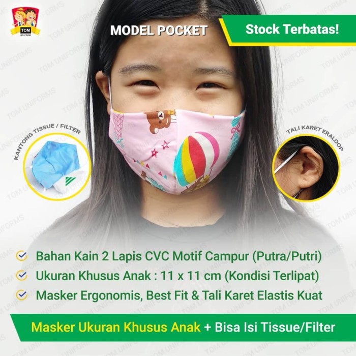 Jual MASKER  ANAK MOTIF  LUCU  KAIN 2 LAPIS BISA CUCI 