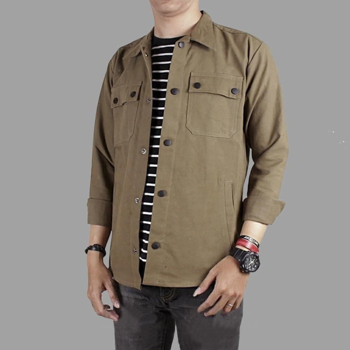 Jual JAKET SEMI PARKA / TRUCKER CANVAS KHAKI DUA SAKU - KHAKI, L - Kab