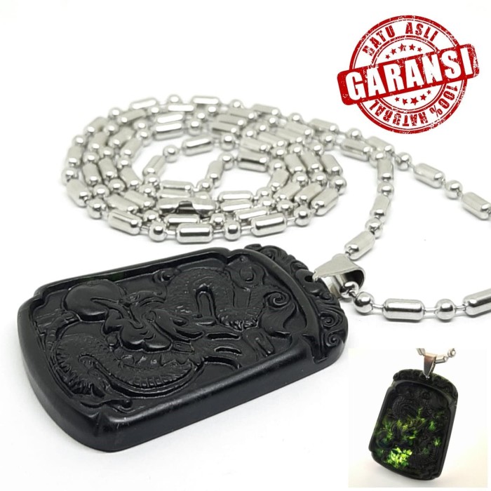 Promo Kalung Pria Batu  Natural Black Jade  Model Naga  