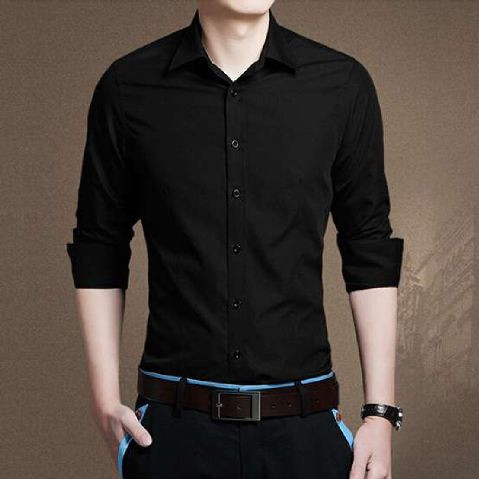 Jual [kemeja basic black OT] kemeja pria katun stretch hitam - Hitam
