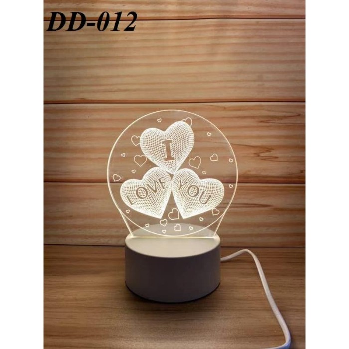 Jual Lampu Tidur 3D Transparan Akrilik 3 Warna Lampu Tema Love DD-012