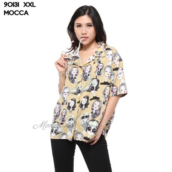 Jual 90131 Baju Blouse Retro Atasan Lengan Pendek XXL ...