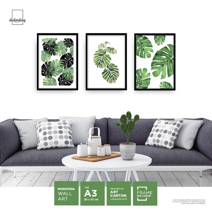 Jual Promo 3 Pcs A3 Monstera Leaves Water Colour Wall Art Decor Slim Frame Kota Semarang Didinding Wall Art Tokopedia